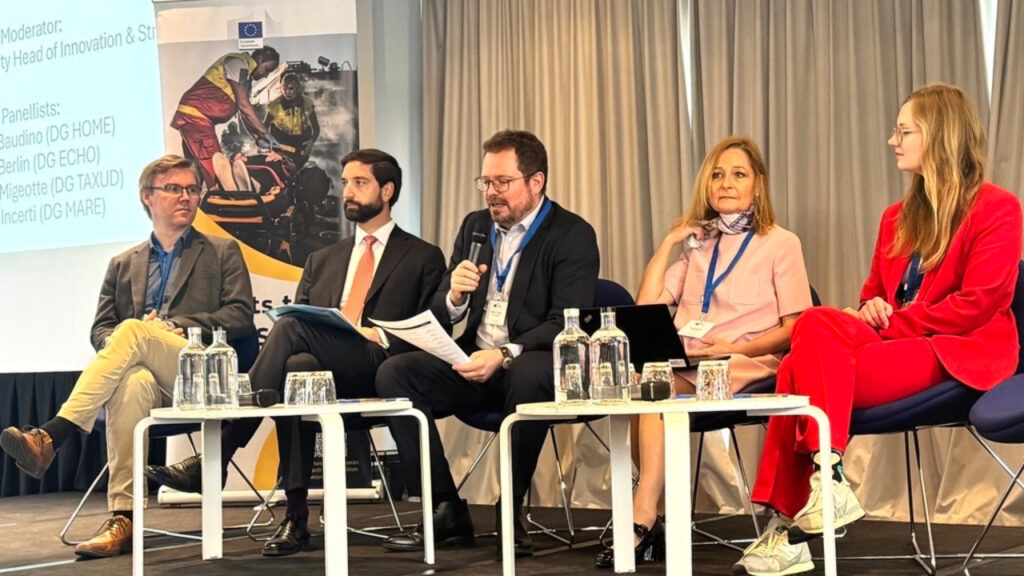 The policy roundtable featuring representatives of DH HOME, DG ECHO, DG TAXUD and DG MARE at the Projects to Policy Seminar 2026